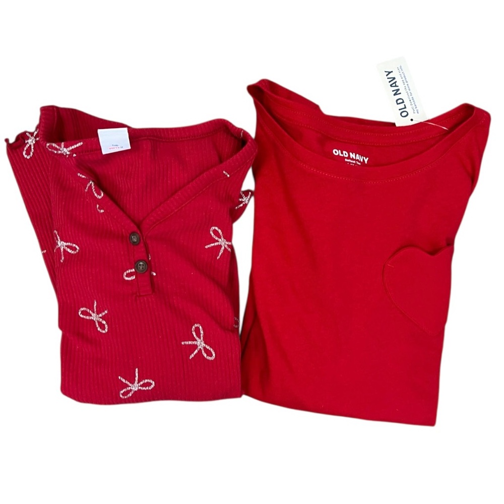 Old Navy Kids girls Red long sleeve Shirts Set new with tag hearts bows holiday